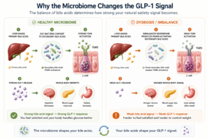 Microbiome changing GLP 1 signal